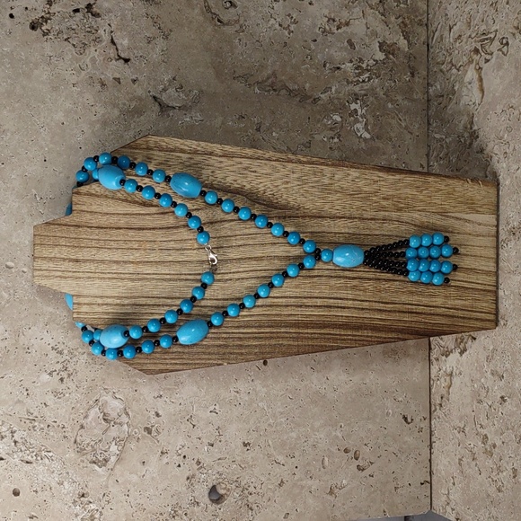 Southwestern Sterling Turquoise/Onyx Necklace - Picture 1 of 12